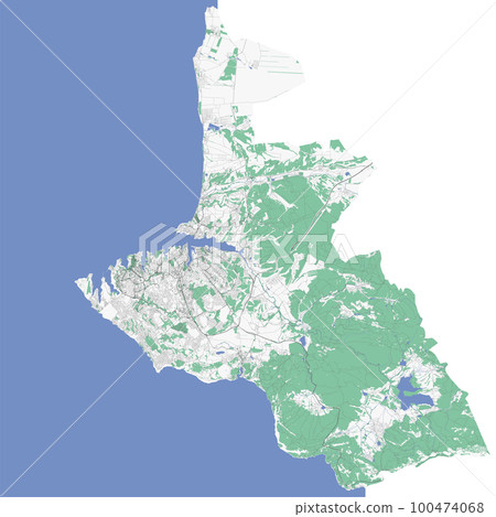 Sevastopol map. Detailed map of Sevastopol city administrative area. Cityscape urban panorama. Outline map with buildings, water, forest. Sevastopol map. Detailed map of Sevastopol city administrative area. Cityscape urban panorama. Outline map with buildings, water, forest. 100474068