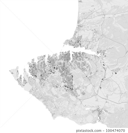 Urban city map of Sevastopol. Vector poster. Black grayscale black and white road map. road map image with roads, metropolitan city area view. 100474070