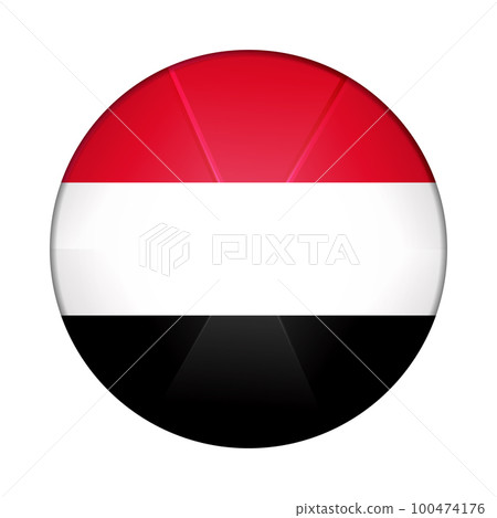 Glass light ball with flag of Yemen. Round sphere, template icon. National symbol. Glossy realistic ball, 3D abstract vector illustration highlighted on a white background. Big bubble. 100474176