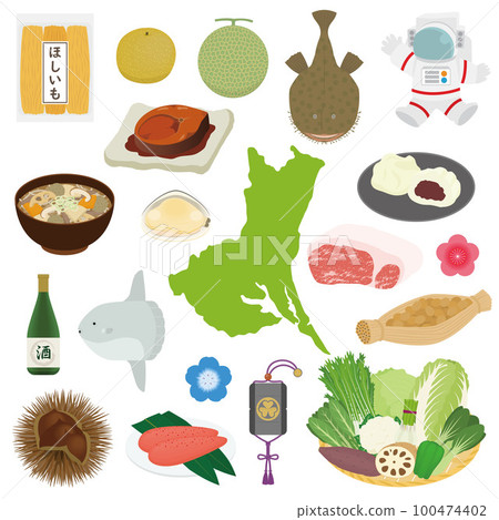Ibaraki prefecture specialty illustration set 100474402