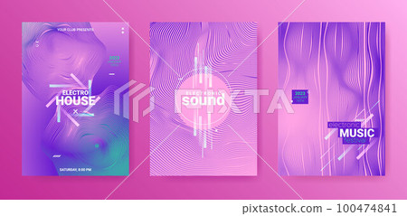 Geometric Dj Flyer Set. Electro Sound Poster. Techno Party Cover. 100474841