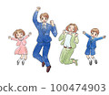 一家四口歡笑跳躍，春季正式入學，新生活 100474903