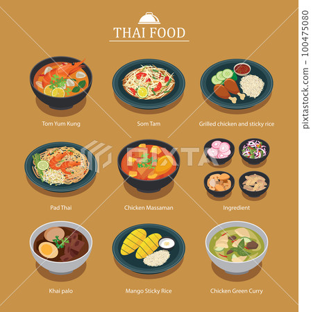 Set of thai food menu. Asia street food illustration background. Set of thai food menu. Asia street food illustration background. 100475080