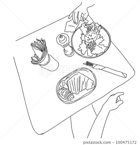 table with breakfast for two people 100475172