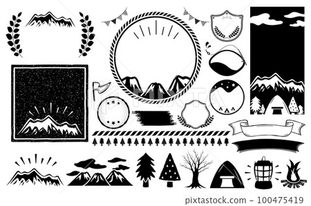 Natural and simple fashionable design frame set that can be used for camping and outdoor scenes _ black and white _ no text Natural and simple fashionable design frame set that can be used for camping and outdoor scenes _ black and white _ no text 100475419