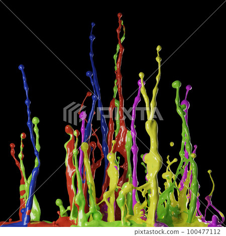 Colored paint splashes isolated on black background Colored paint splashes isolated on black background 100477112