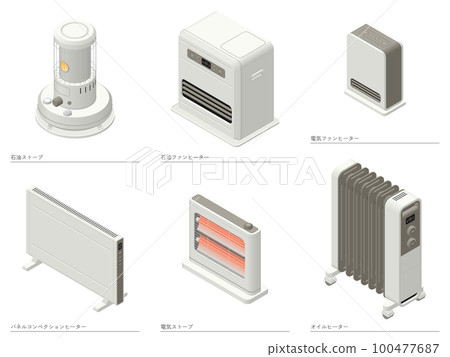 Illustration set 2 of household electrical appliances drawn using isometric projection [Heating equipment] 100477687