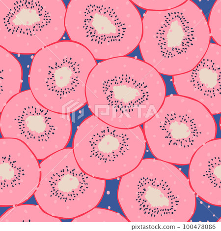 Repeating kiwi elements in a cut. Vector seamless pattern. Flat trendy design. 100478086