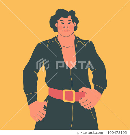 Fashion and style of the 70s. Handsome young man in vintage style. Vector fashion illustration. Fashion and style of the 70s. Handsome young man in vintage style. Vector fashion illustration. 100478193