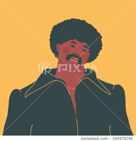 Fashion and style of the 70s. Handsome afro young man in a vintage look. Vector fashion illustration. 100478199