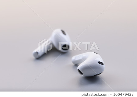 Wireless white stylish bluetooth headphones on gray background Wireless white stylish bluetooth headphones on gray background 100479422