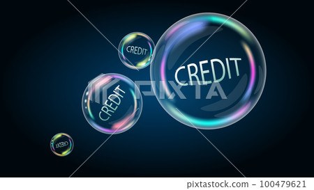 Credit system in the soap bubble. System will burst soon and destroyed. Vector EPS10. Credit system in the soap bubble. System will burst soon and destroyed. Vector EPS10. 100479621