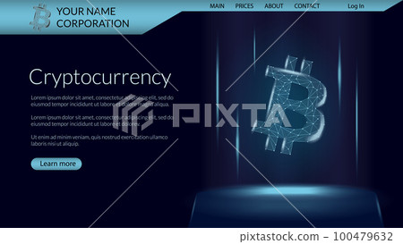 Cryptocurrency website page template with cryptocurrency polygonal wireframe Bitcoin token. Digital coin logo with a brief description. Website header layout. Vector illustration. Cryptocurrency website page template with cryptocurrency polygonal wireframe Bitcoin token. Digital coin logo with a brief description. Website header layout. Vector illustration. 100479632