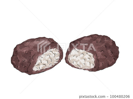 Illustration of botamochi split in half (watercolor style) 100480206