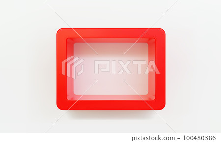 Empty red rounded rectangular shelf or niche on white wall 3D mockup 100480386