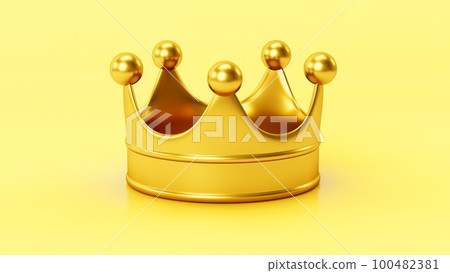 3D Rendering Gold Crown Isolated on yellow Background 100482381