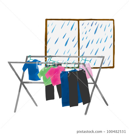 下雨天在室內晾乾的衣物插圖 下雨天在室內晾乾的衣物插圖 100482531