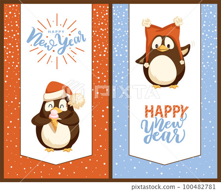 Merry Christmas Penguins Wearing Warm Clothes 100482781