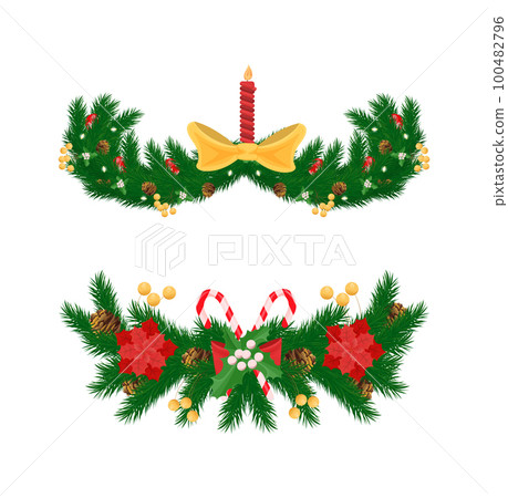 Spruce Tree Branches, Burning Candle Decorated Bow 100482796