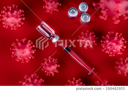 Close up medical syringe with a vaccine 100482955