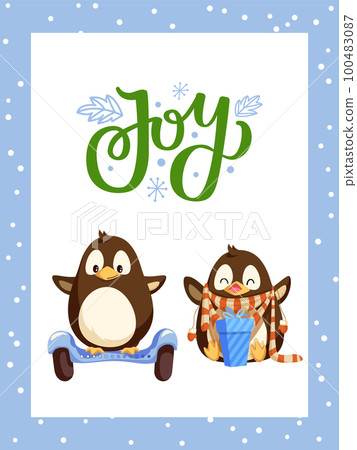 Jo Card with Penguin on Segway near Gift Vector Jo Card with Penguin on Segway near Gift Vector 100483087