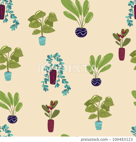 House plants seamless pattern. Trendy home... - Stock Illustration ...