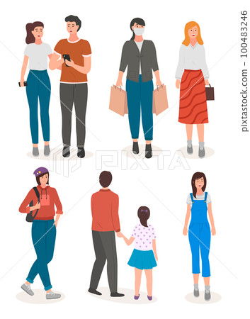 People collection, different men women, couple of young girls and guys, students, businesswoman 100483246