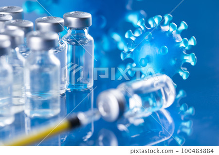 Close up medical syringe with a vaccine 100483884