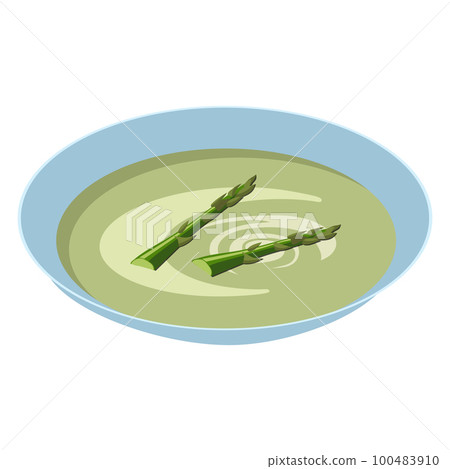 Asparagus puree soup. Asparagus velute. Vector illustration on a white background. Asparagus puree soup. Asparagus velute. Vector illustration on a white background. 100483910