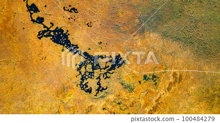 Miory District, Vitebsk Region, Belarus. The Yelnya Swamp. Upland And Transitional Bogs With Numerous Lakes. Elevated Aerial View Of Yelnya Nature Reserve Landscape. Famous Natural Landmark 100484279
