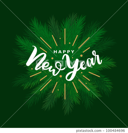 Happy New Year Lettering Greeting Evergreen Spruce Happy New Year Lettering Greeting Evergreen Spruce 100484696