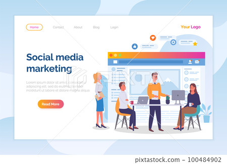 Social media marketing, social network development, teamwork, people with computers, marketologists Social media marketing, social network development, teamwork, people with computers, marketologists 100484902