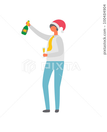 Person in Santa Claus Hat Celebrating Christmas Person in Santa Claus Hat Celebrating Christmas 100484904
