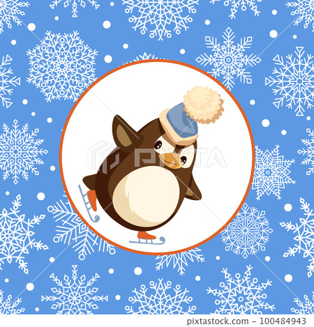 Penguin Skates Isolated Vector Animal Round Frame Penguin Skates Isolated Vector Animal Round Frame 100484943