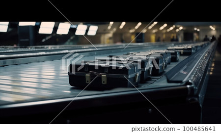 transport belt for luggage at the airport.generative AI 100485641