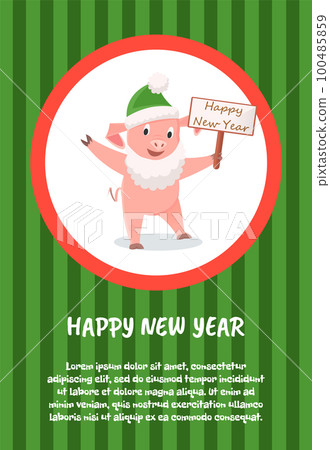 Happy New Year Postcard, Piglet in Round Frame Happy New Year Postcard, Piglet in Round Frame 100485859