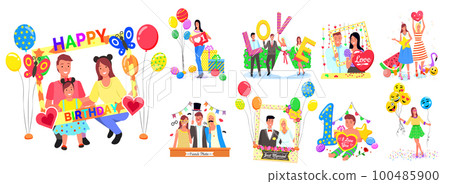 Celebration photozone, people, family, bride with groom with big letters love, summer girlfriends Celebration photozone, people, family, bride with groom with big letters love, summer girlfriends 100485900
