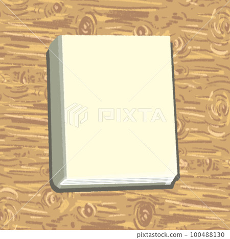 Illustration of a book with a plain cover [with background (wood grain, brown), simple, no lines] 100488130