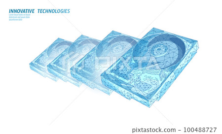 HDD hard disk drive file hardware. 3D low poly information storage record system IT technology computer vector illustration HDD hard disk drive file hardware. 3D low poly information storage record system IT technology computer vector illustration 100488727