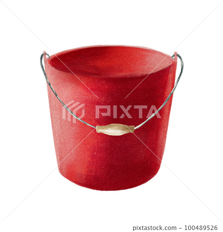 Watercolor red bucket. For designers, decoration, postcards, wrapping paper, scrapbooking, cover and logos, invitations, posters and textile 100489526