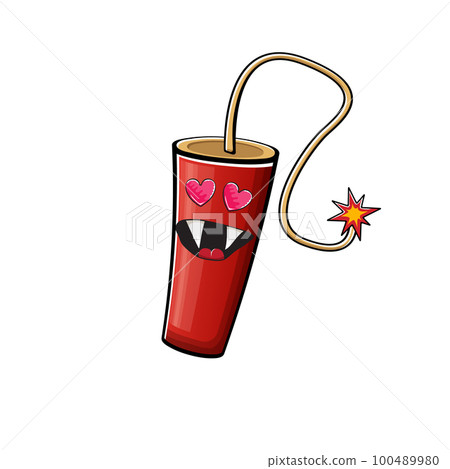 Cartoon burning dynamite characters isolated on white background. Funky red dynamite character with eyes and mouth. Vector bomb clip art, emoji, label and sticker Cartoon burning dynamite characters isolated on white background. Funky red dynamite character with eyes and mouth. Vector bomb clip art, emoji, label and sticker 100489980