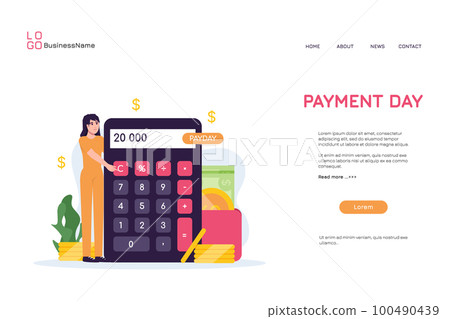 Woman getting money for payday illustration concept on landing page design. Workers with earnings. Vector set of persons pay debts Woman getting money for payday illustration concept on landing page design. Workers with earnings. Vector set of persons pay debts 100490439
