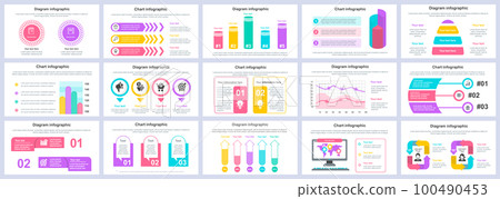 Bundle business and finance infographics presentation slides template. Different charts, diagrams, workflow, flowchart, timeline, schemes design template. Vector info graphic Bundle business and finance infographics presentation slides template. Different charts, diagrams, workflow, flowchart, timeline, schemes design template. Vector info graphic 100490453
