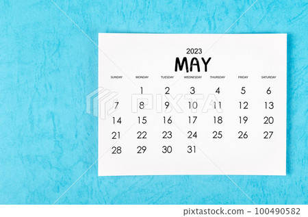 The May 2023 Monthly calendar for 2023 year on blue background. The May 2023 Monthly calendar for 2023 year on blue background. 100490582