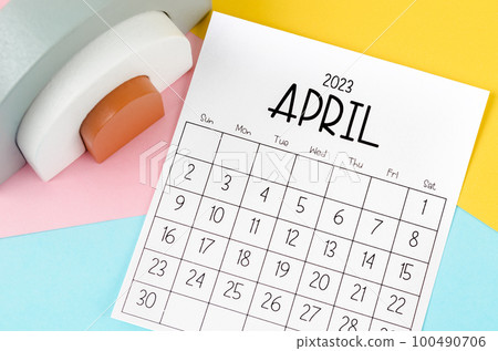 The April 2023 Monthly calendar for 2023 year on beautiful background. 100490706