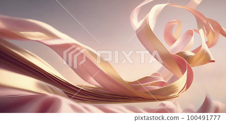3D waving pink gold ribbon. Shiny silk soft textile flowing texture on wind air. Light glow sky rendering illustration background 3D waving pink gold ribbon. Shiny silk soft textile flowing texture on wind air. Light glow sky rendering illustration background 100491777