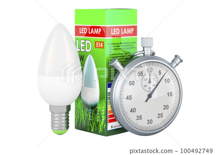 Energy savings LED lamp with stopwatch. 3D rendering 100492749