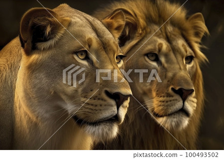 Lion and lioness. Generative Ai. Lion and lioness. Generative Ai. 100493502