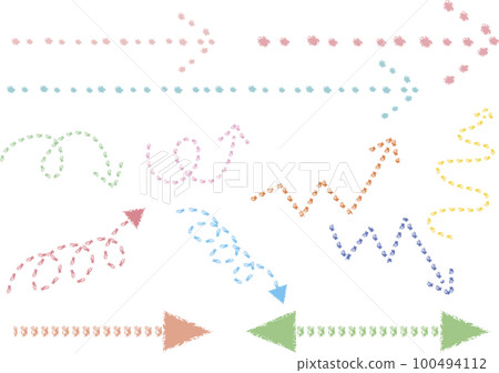 Hand drawn style dotted line colorful arrow right Hand drawn style dotted line colorful arrow right 100494112