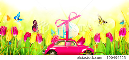 Beautiful Easter background with colorful Easter eggs Beautiful Easter background with colorful Easter eggs 100494223